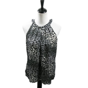 Rafaella Gray/Black Halter Sleeveless Semi-Sheer Blouse Size Large